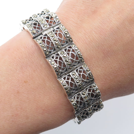 CHAPAL ZENRAY 925 Sterling Silver Vintage Real Marcasite Oxidized Bracelet 7"