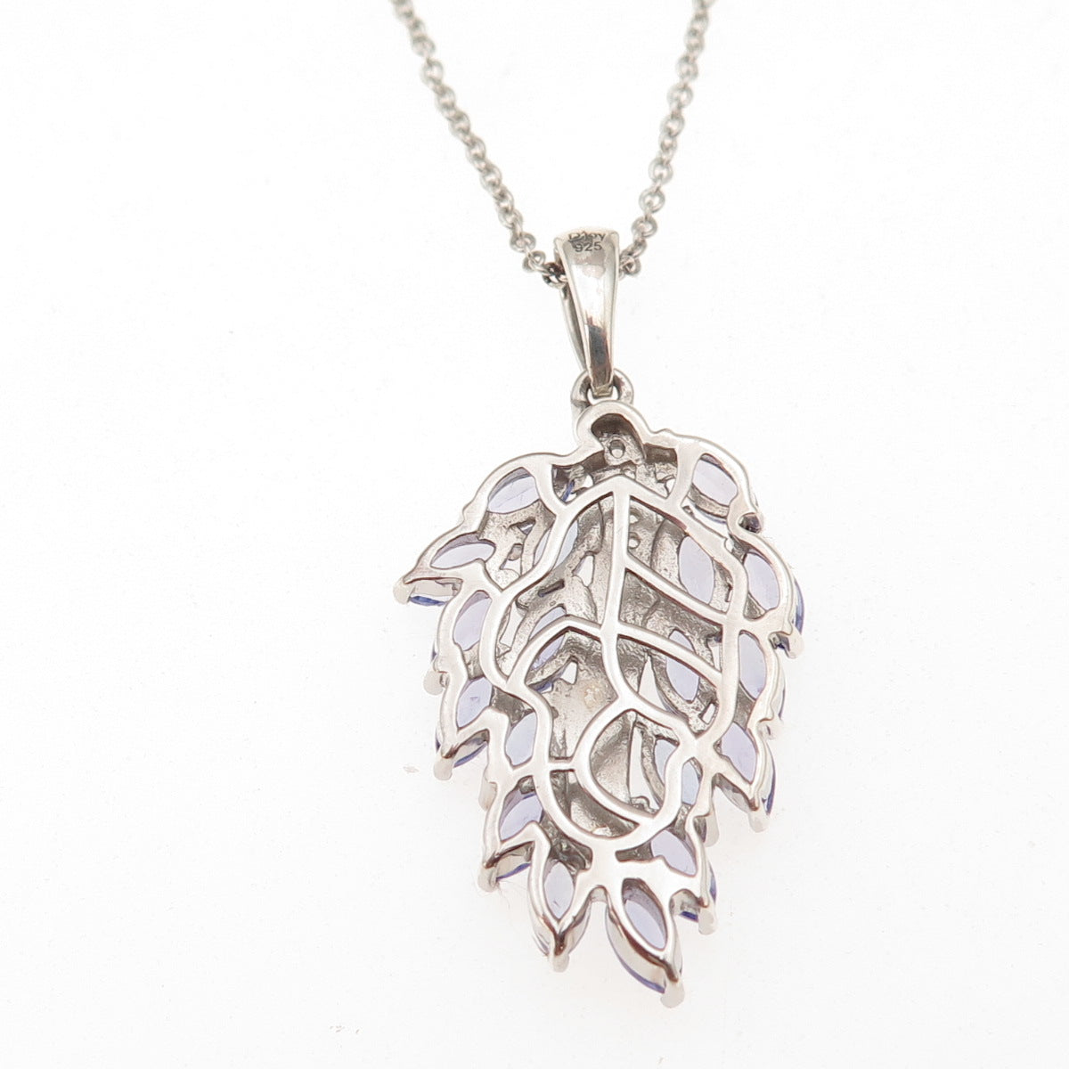 D'Joy 925 Sterling Silver Real Tanzanite & White Topaz Cable Chain Necklace 18"