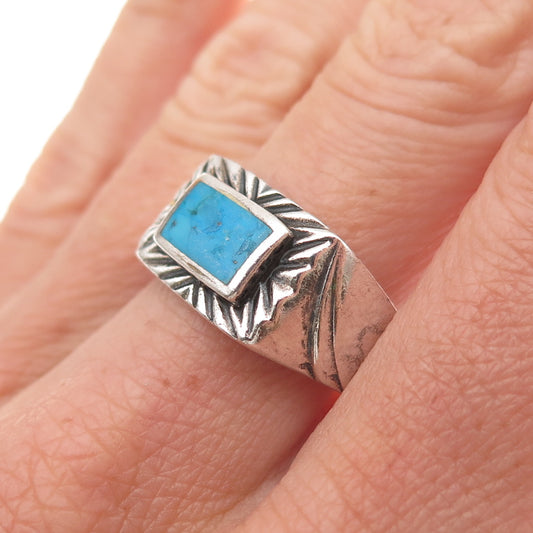 925 Sterling Silver Vintage Southwestern Turquoise Tribal Ring Size 8.5