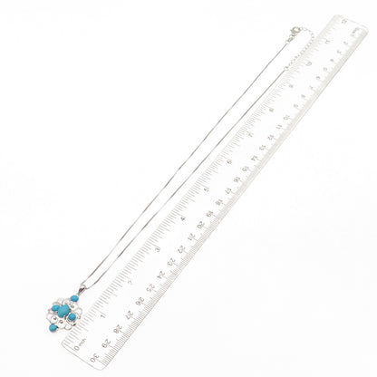 925 Sterling Real Sleeping Beauty Turquoise Floral Box Chain Necklace 18-20"