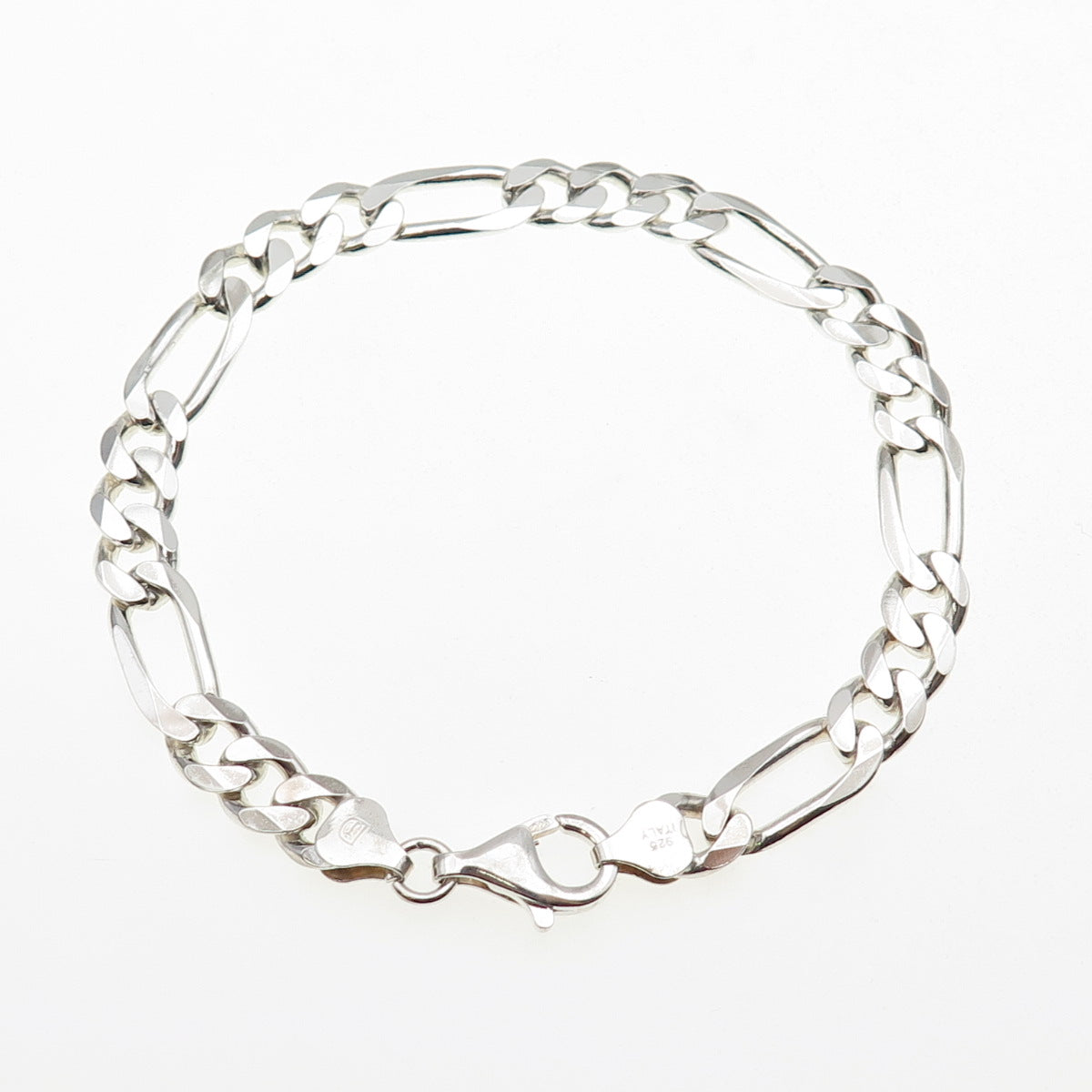 925 Sterling Silver Vintage Italy Figaro Link Bracelet 9"
