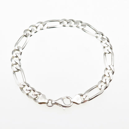 925 Sterling Silver Vintage Italy Figaro Link Bracelet 9"