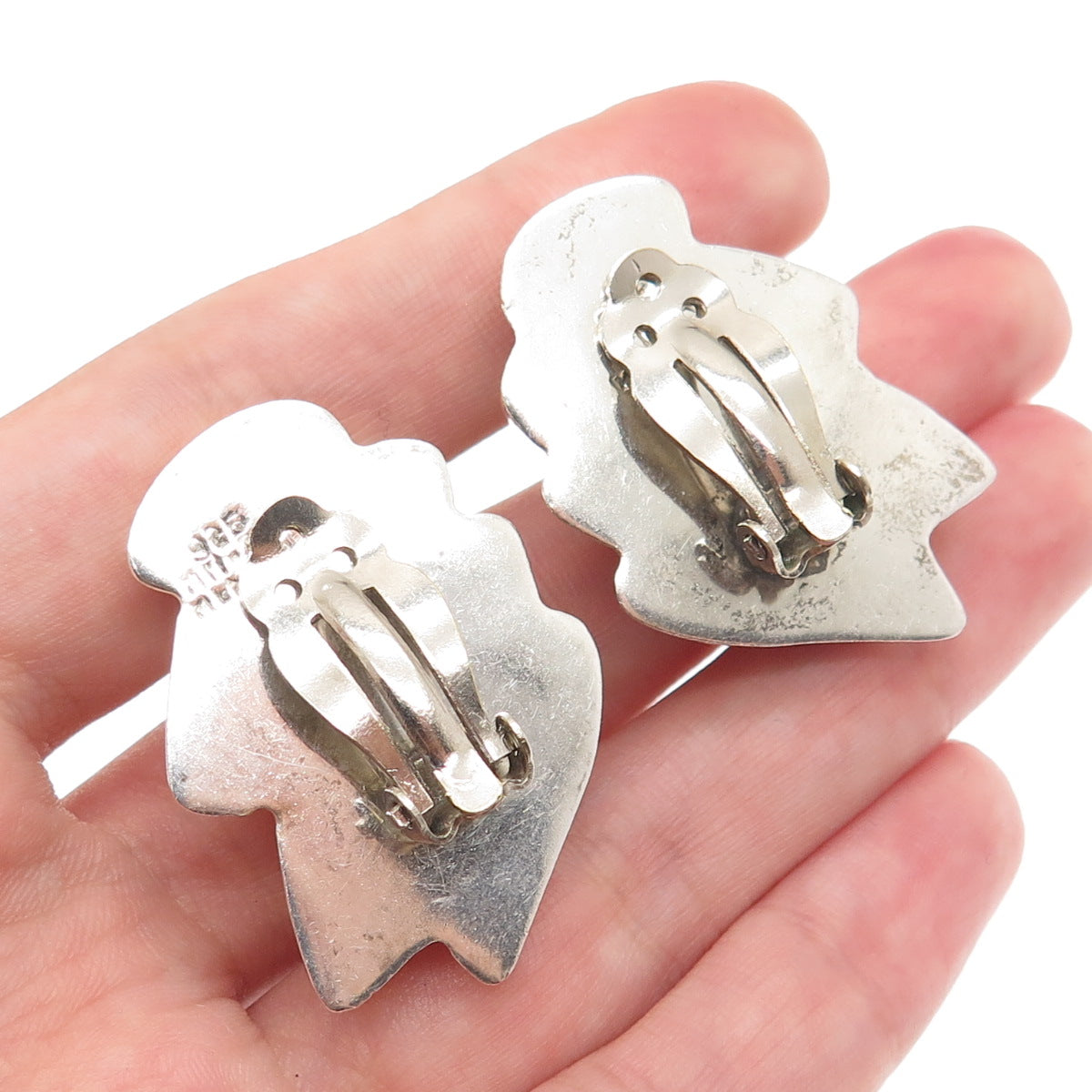 925 Sterling Silver 2-Tone Vintage Mexico Modernist Clip On Earrings