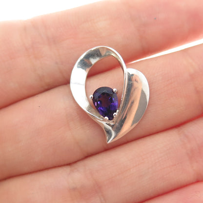 925 Sterling Silver Vintage Real Amethyst Heart Minimalist Charm Pendant