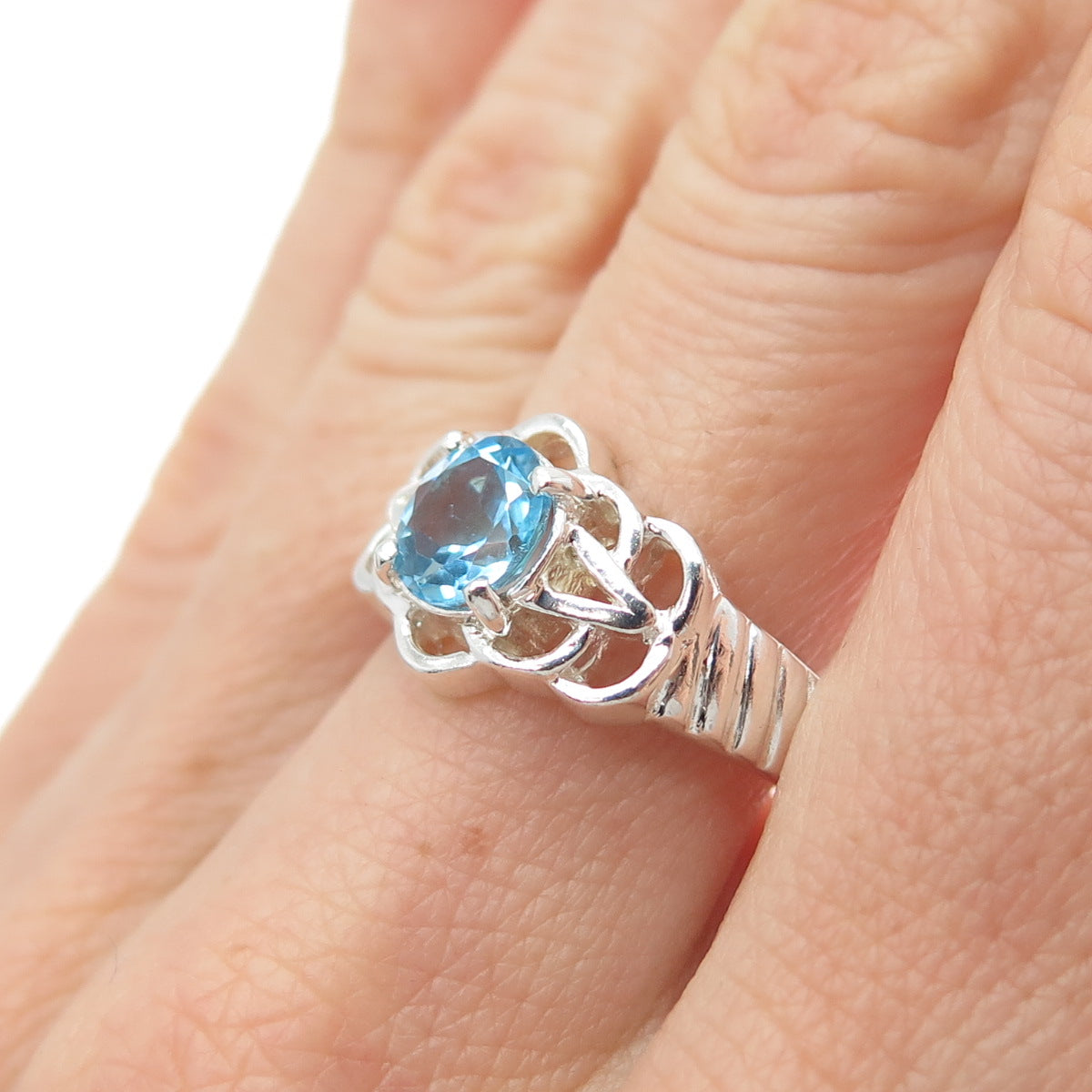 CLYDE DUNEIER CID 925 Sterling Silver Vintage Real Blue Topaz Ring Size 7.5