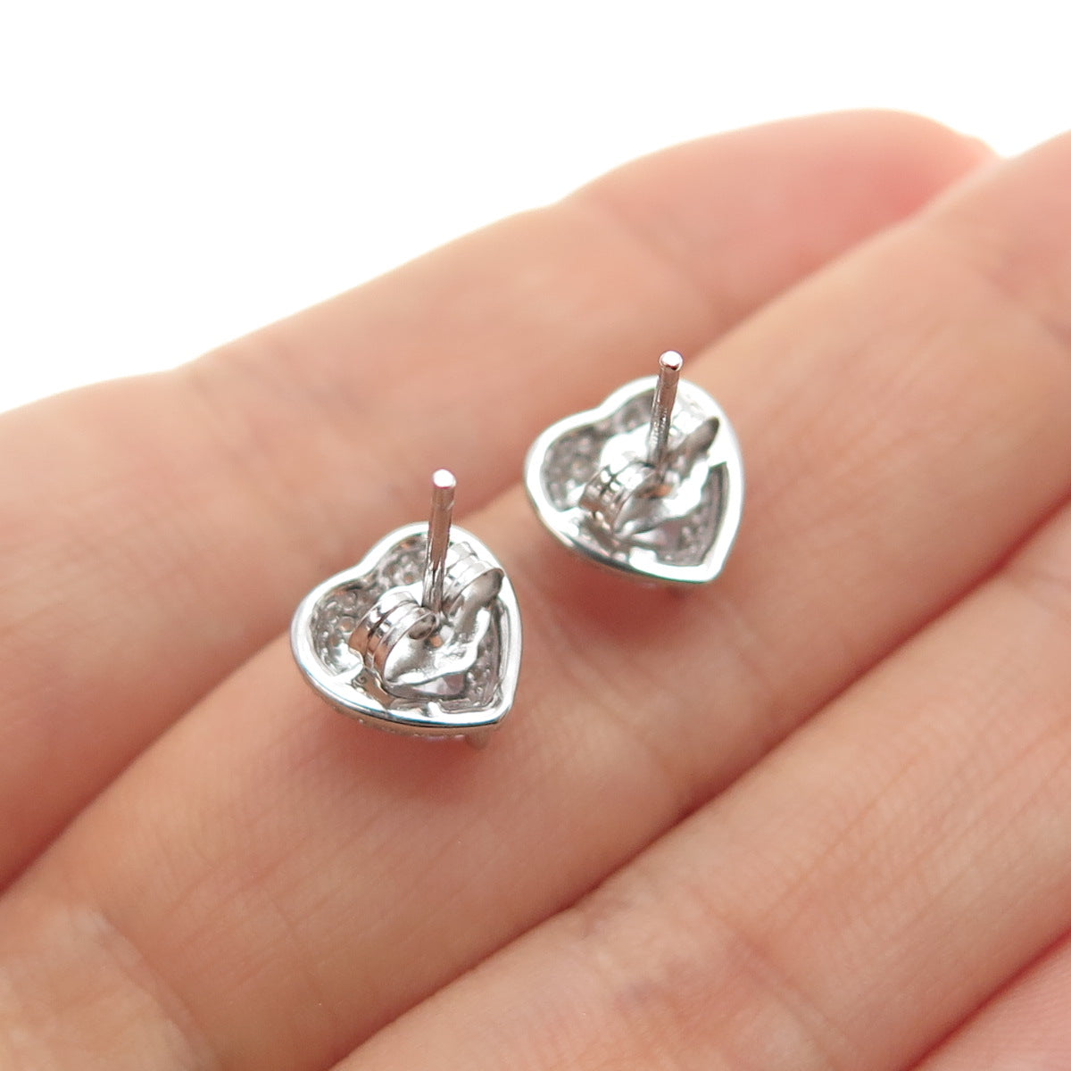 925 Sterling Silver Heart & Round-Cut C Z Stud Earrings