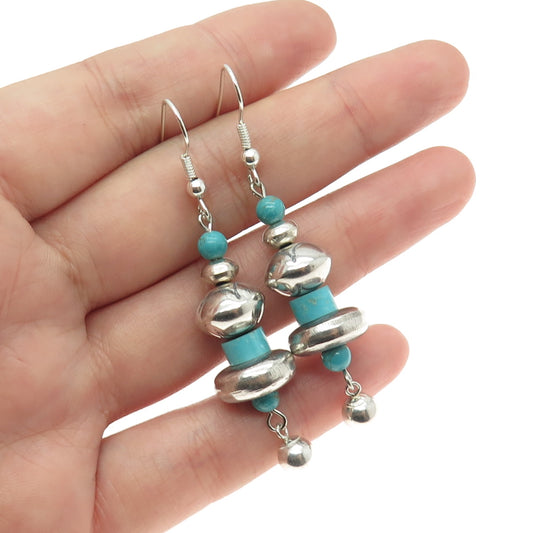 Old Pawn 925 Sterling Silver Southwestern Bisbee Turquoise Navajo Pearl Earrings