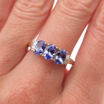 Chuck Clemency Sterling Silver Gold Plated Real Diamond & Tanzanite Ring Size 8