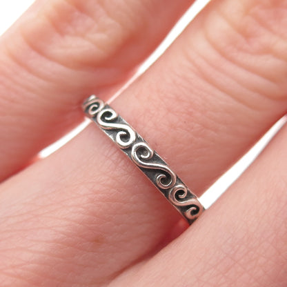 925 Sterling Silver Vintage Swirl Stackable Oxidized Band Ring Size 5.5