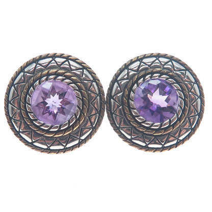 FADI Sterling Silver 2-Tone Vintage Real Amethyst Modernist Oxidized Earrings