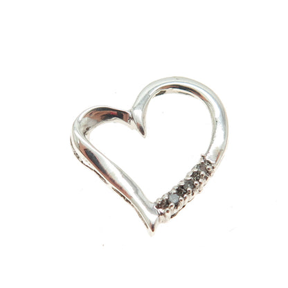 925 Sterling Silver Real Round-Cut Diamond Heart Slide Pendant