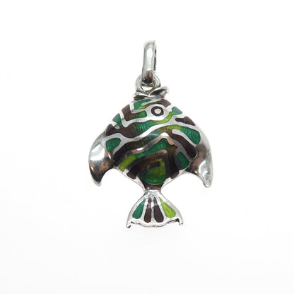 925 Sterling Silver Vintage Italy Enamel Angelfish Charm Pendant