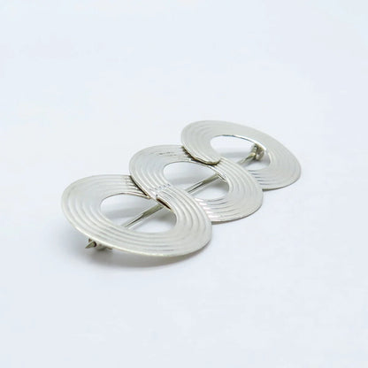 925 Sterling Silver Vintage Striped Triple Open Circle Pin Brooch