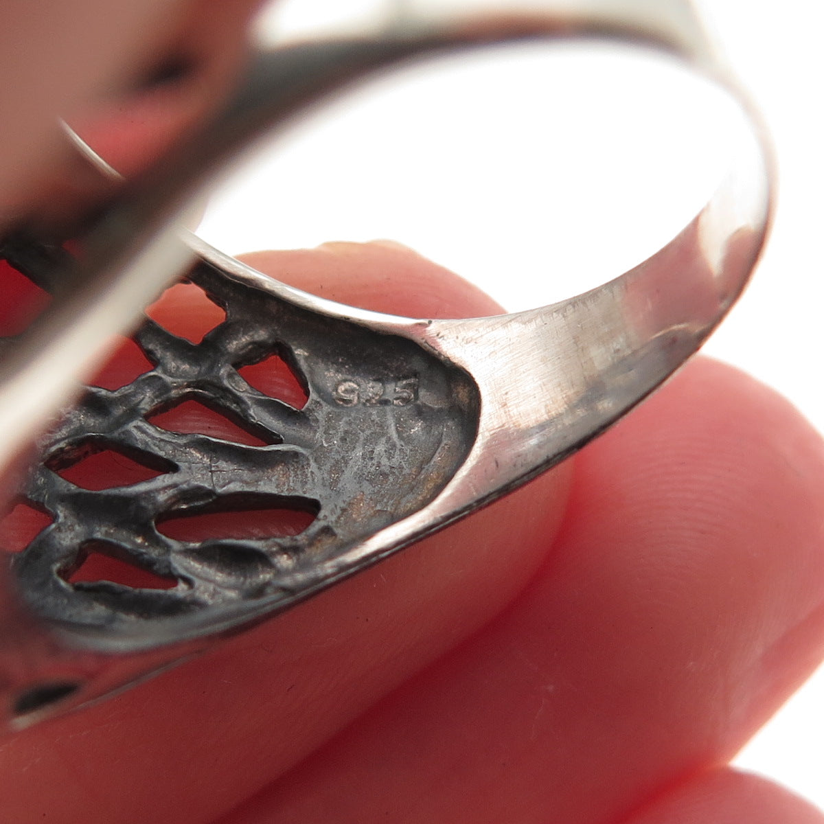 925 Sterling Silver Vintage Modernist Web Oxidized Ring Size 9.25