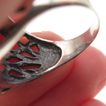 925 Sterling Silver Vintage Modernist Web Oxidized Ring Size 9.25