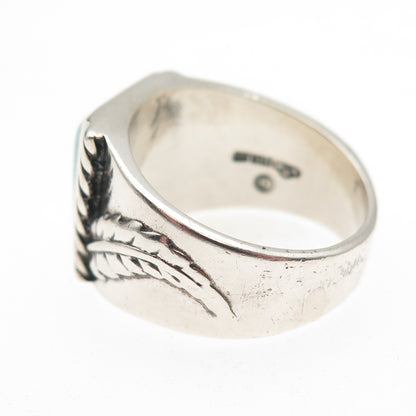 Silver Cloud Old Pawn 925 Sterling Vintage Turquoise & MOP Feather Ring Size 7