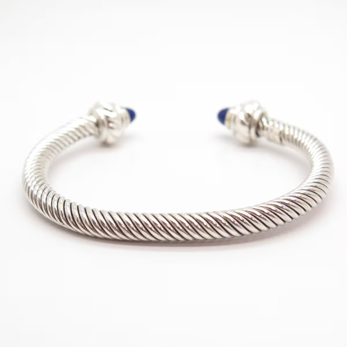 925 Sterling Silver Vintage Mexico Lapis Lazuli Gem Twisted Cuff Bracelet 7.5"