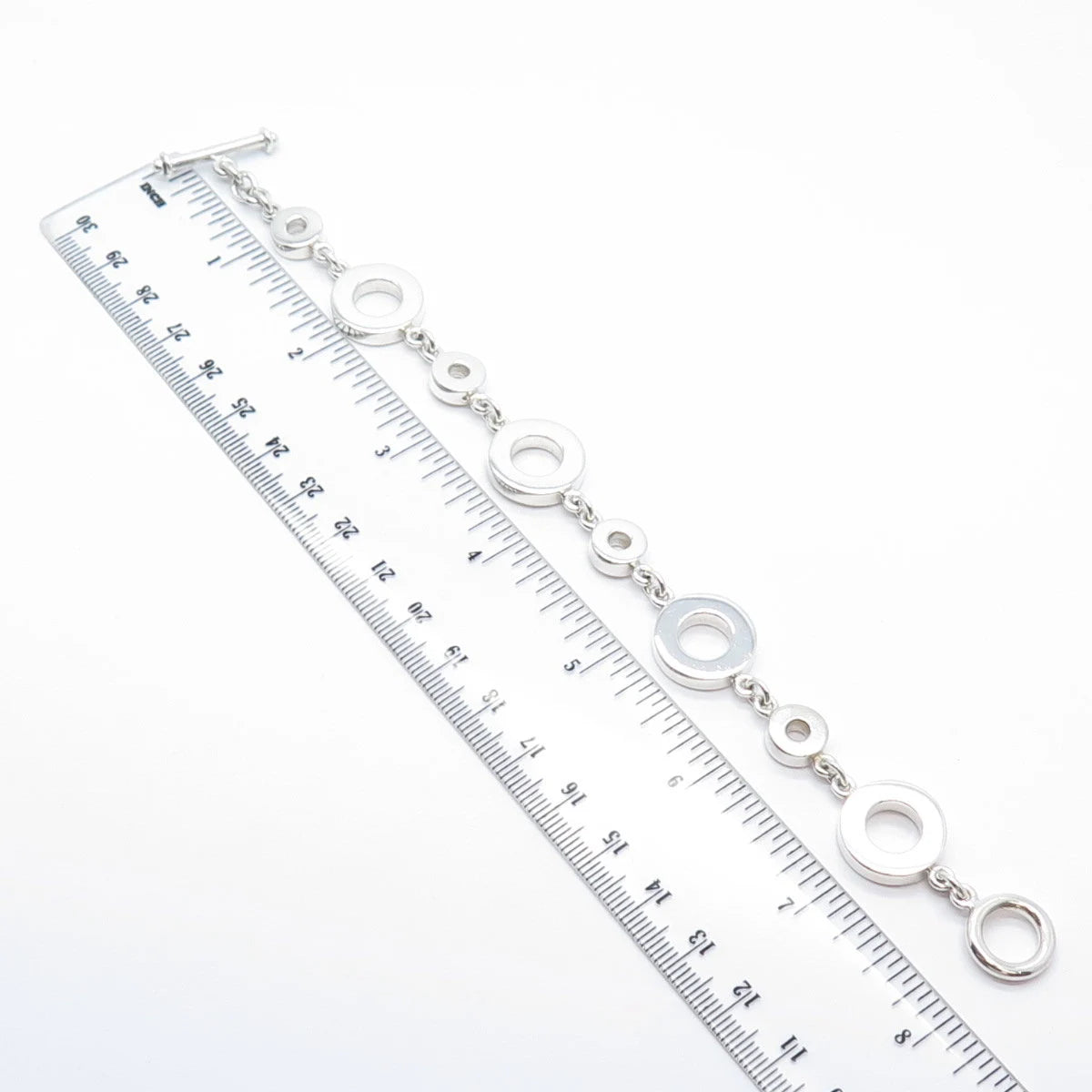 950 Silver Vintage Open Circle Link Bracelet 7.25"