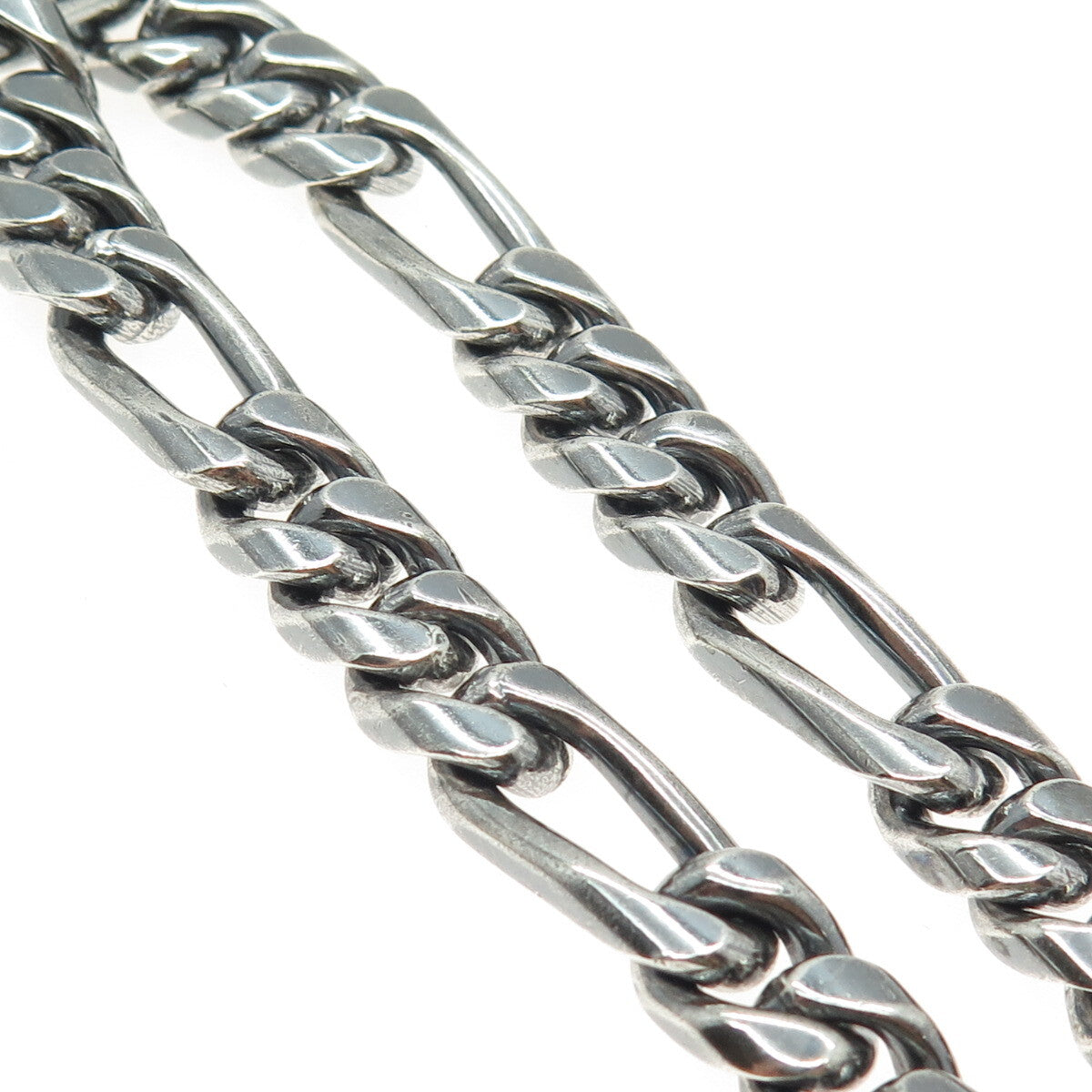 925 Sterling Silver Vintage Mexico Cuban Figaro Link Oxidized Bracelet 8"