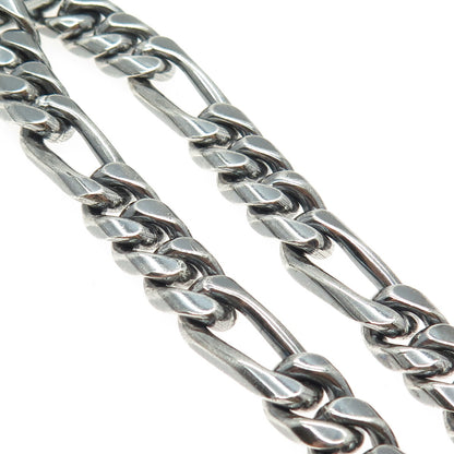925 Sterling Silver Vintage Mexico Cuban Figaro Link Oxidized Bracelet 8"