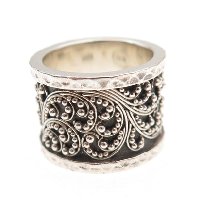 Lois Hill 925 Sterling Silver Vintage Granulated Scroll Wide Band Ring Size 6.5