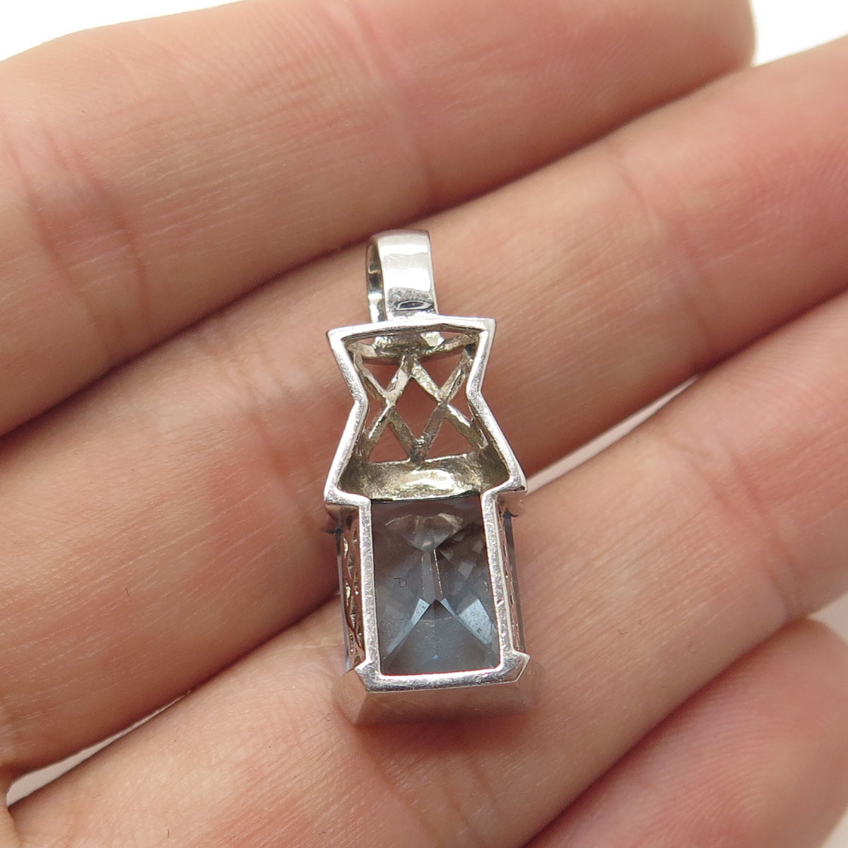 925 Sterling Silver Real Radiant-Cut Blue Topaz Minimalist Pendant