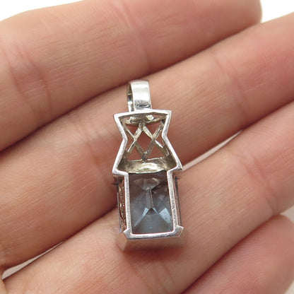 925 Sterling Silver Real Radiant-Cut Blue Topaz Minimalist Pendant