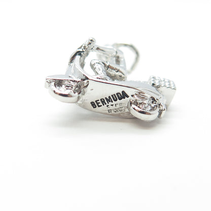 925 Sterling Silver Vintage Bermuda Man On A Motor Scooter Charm Pendant