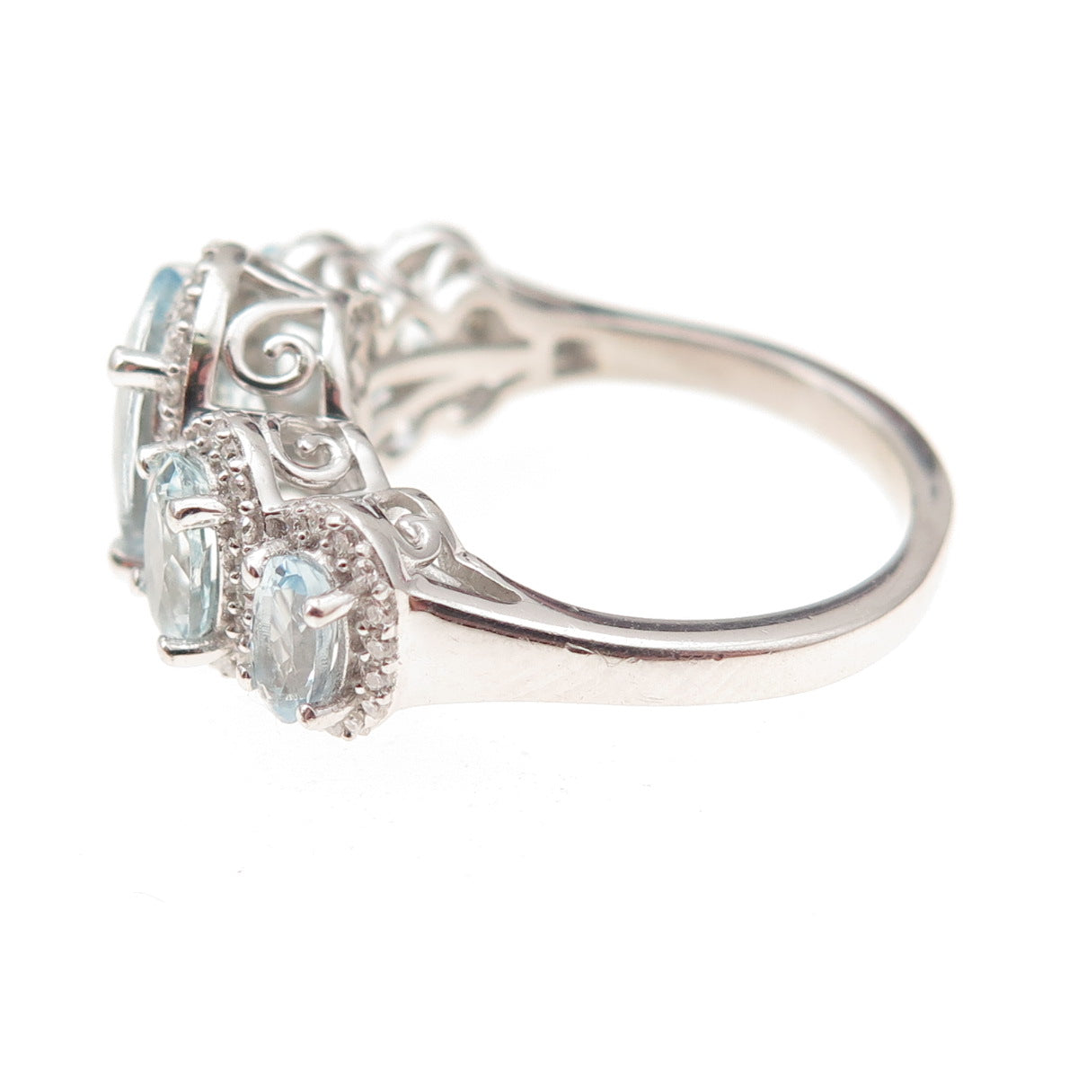 D'Joy 925 Sterling Silver Real Aquamarine & Moissanite Ring Size 7