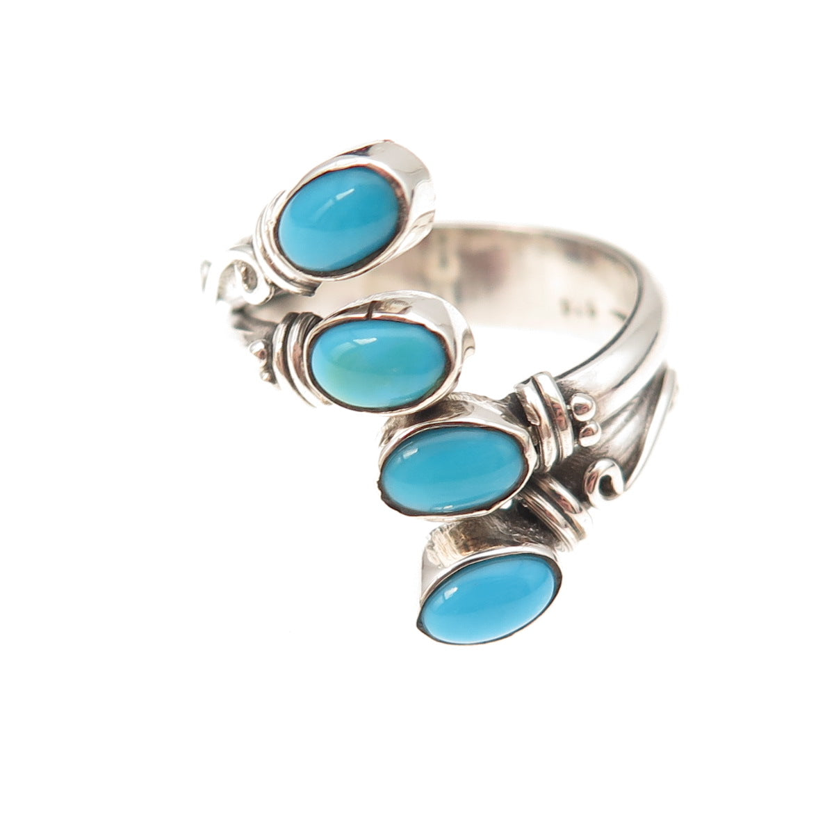 925 Sterling Silver Vintage Real Turquoise Oxidized Adjustable Ring Size 8.5