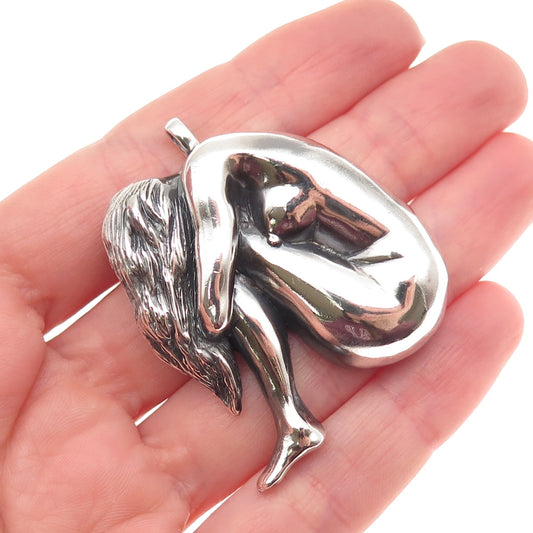 C. Ross 8P 925 Sterling Silver Vintage Naked Lady Oxidized Pendant