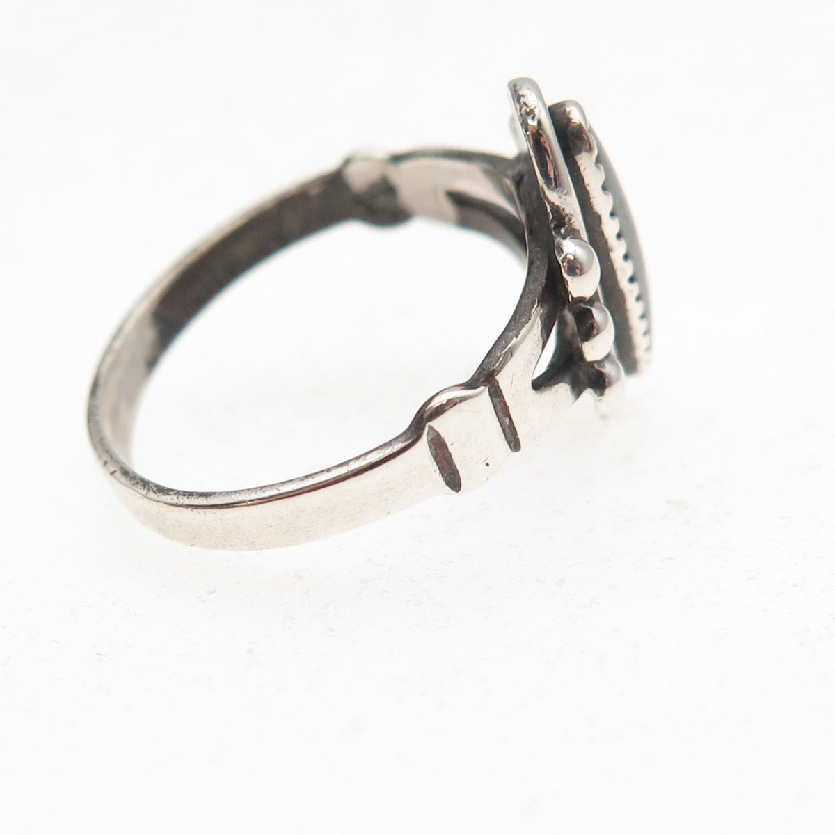 Bell Trading Post Old Pawn 925 Sterling Silver Vintage Hematite Ring Size 5.5