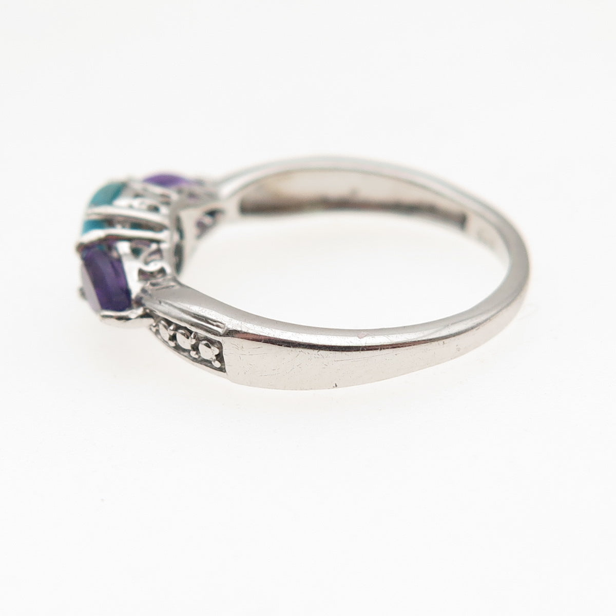 Chuck Clemency 925 Sterling Silver Real Turquoise & Amethyst Ring Size 5.25