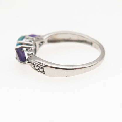 Chuck Clemency 925 Sterling Silver Real Turquoise & Amethyst Ring Size 5.25