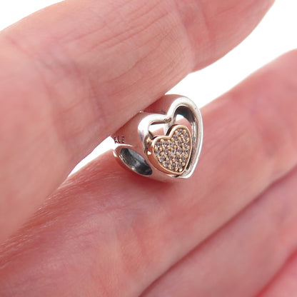 Pandora Sterling Silver Gold Accent C Z Joined Together Heart Slide Bead Charm
