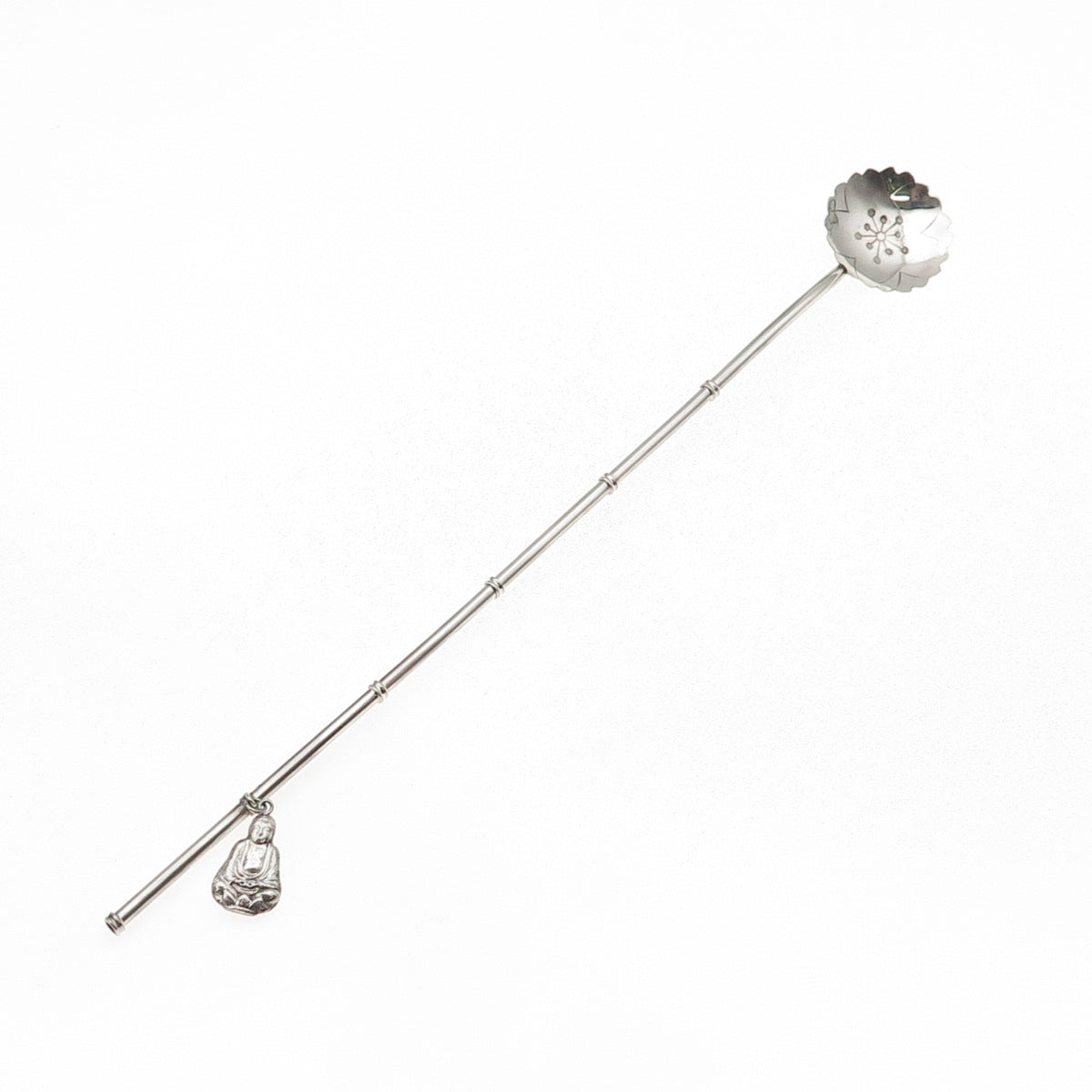 925 Sterling Silver Antique Japan Buddha Charm Bamboo Iced Tea Straw Spoon