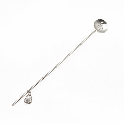 925 Sterling Silver Antique Japan Buddha Charm Bamboo Iced Tea Straw Spoon