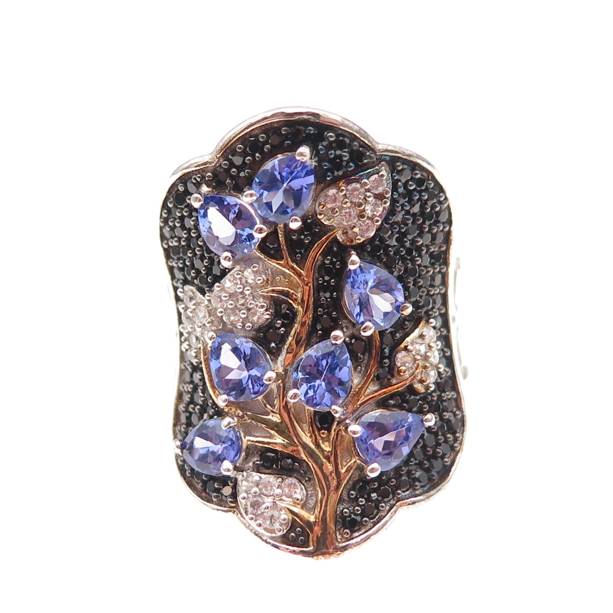Chuck Clemency Sterling Silver 2-Tone Real Tanzanite Topaz Spinel Ring Size 8.25