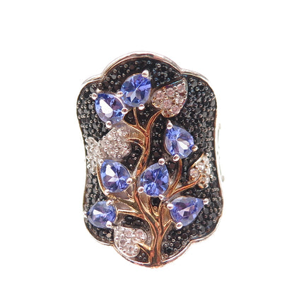 Chuck Clemency Sterling Silver 2-Tone Real Tanzanite Topaz Spinel Ring Size 8.25