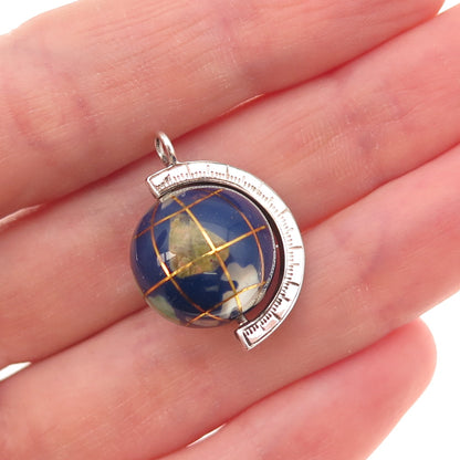925 Sterling Silver Vintage Spinning Globe 3D Charm Pendant