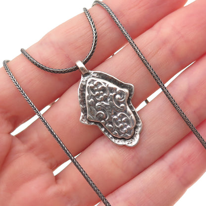 Silpada 925 Sterling Silver Vintage Hamsa Oxidized Spiga Chain Necklace 16"
