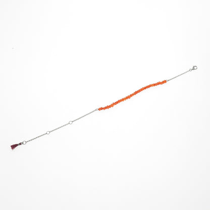 925 Sterling Silver Real Carnelian Beads Adjustable Bracelet 6-8"