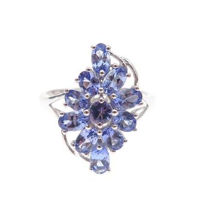 Chuck Clemency 925 Sterling Silver Real Oval & Round-Cut Tanzanite Ring Size 8