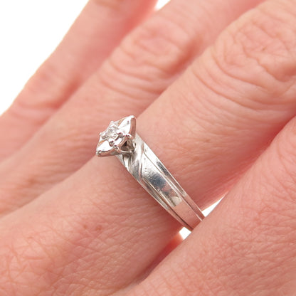 925 Sterling Silver Vintage Real Round-Cut Diamond Promise Ring Size 6.75