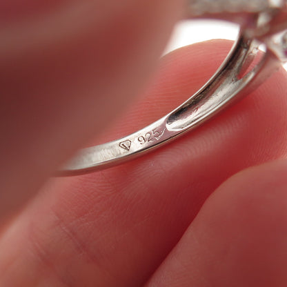 925 Sterling Silver Real Emerald-Cut Ruby & Round-Cut C Z Ring Size 9.25