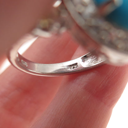 Chuck Clemency 925 Sterling Silver Real Turquoise Opal & White Topaz Ring Size 8