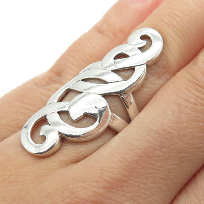 925 Sterling Silver Vintage Scroll Swirl Statement Ring Size 6