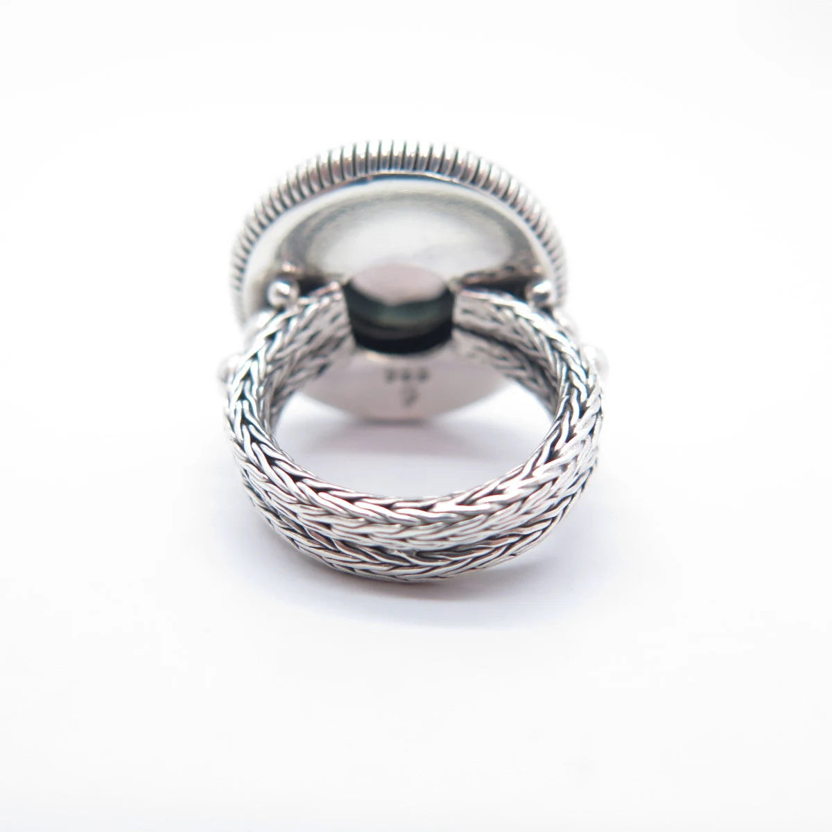 925 Sterling Silver Vintage Real Smoky Quartz Beaded Fox Chain Ring Size 6