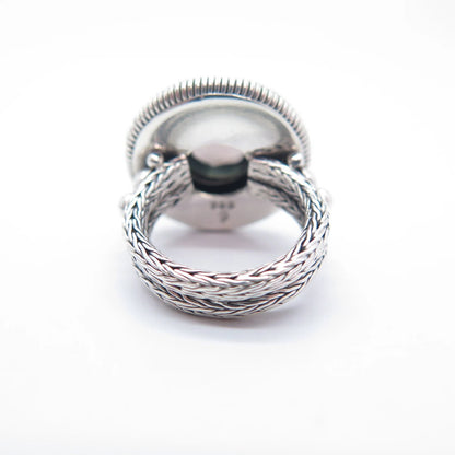 925 Sterling Silver Vintage Real Smoky Quartz Beaded Fox Chain Ring Size 6