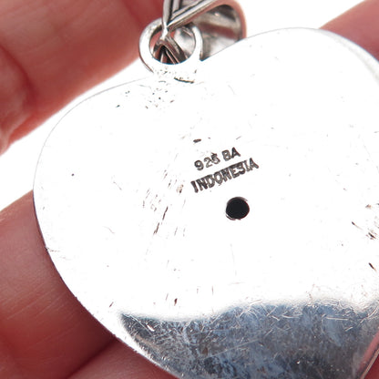 Suarti Bali 925 Sterling Silver Vintage Granulated Floral Heart Oxidized Pendant